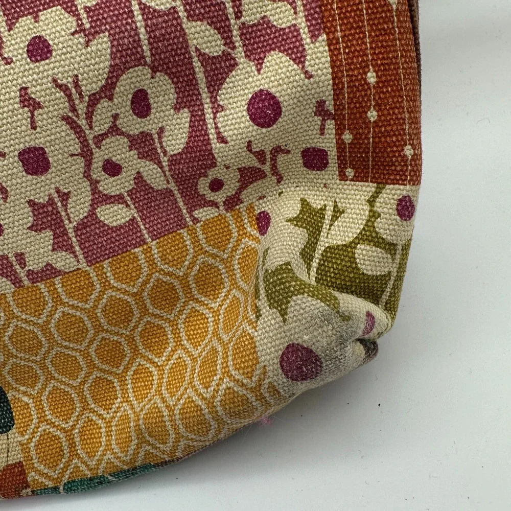 Vintage Fossil Top Handle Bag Yellow Brown Patchwork Print‎ Floral Canvas Boho